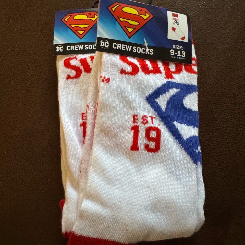 DC Superman Crew Socks - White, Blue, and Red